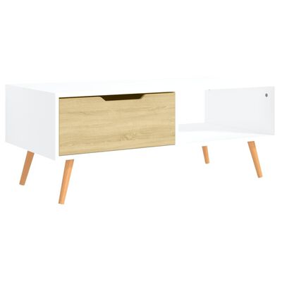 vidaXL Coffee Table White and Sonoma Oak 100x49.5x43 cm Engineered Wood