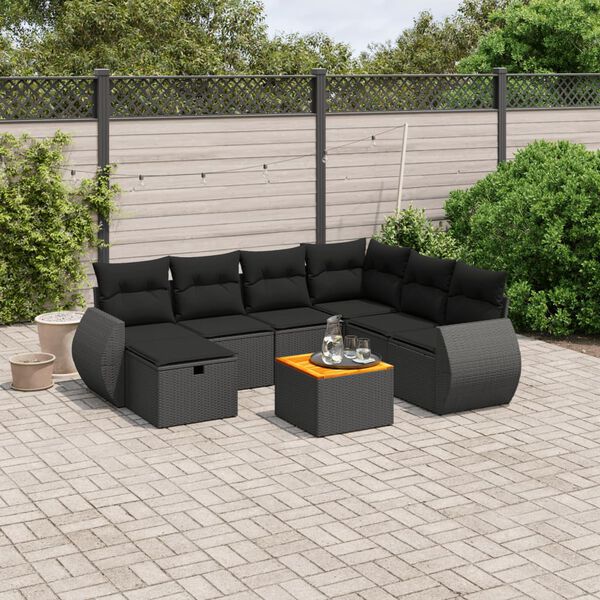 vidaXL 8 Piece Garden Sofa Set with Cushions Black Poly Rattan