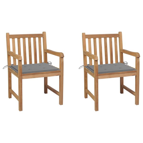 vidaXL Garden Chairs 2 pcs with Grey Cushions Solid Teak Wood