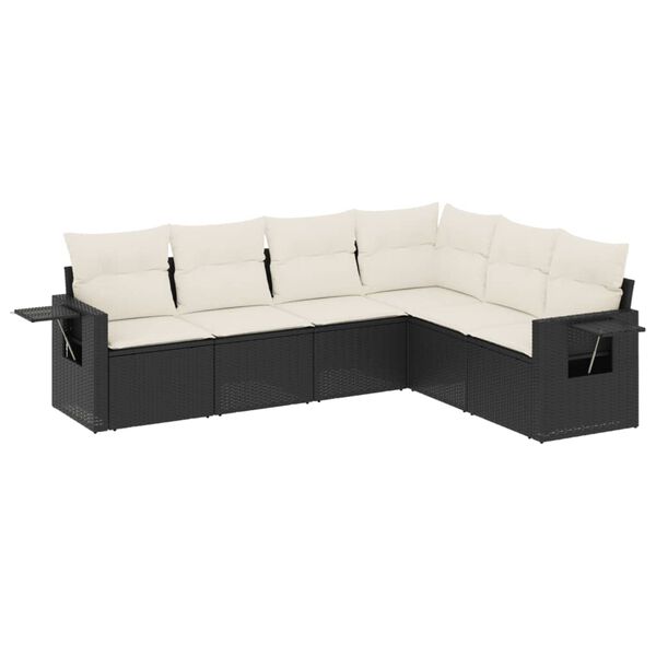 vidaXL 6 Piece Garden Sofa Set with Cushions Black Poly Rattan