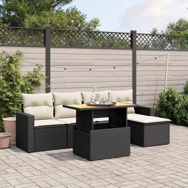 vidaXL 6 Piece Garden Sofa Set with Cushions Black Poly Rattan