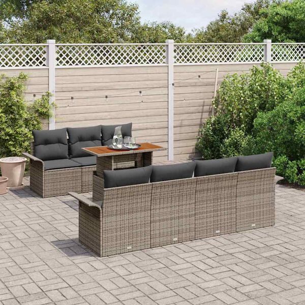 vidaXL Garden Sofa Set with Storage 8 pcs Grey Poly rattan
