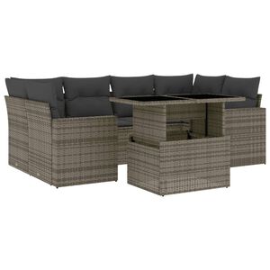 vidaXL 7 Piece Garden Sofa Set with Cushions Grey Poly Rattan