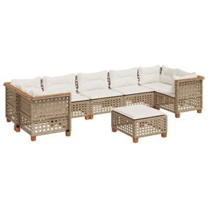 vidaXL 8 Piece Garden Sofa Set with Cushions Beige Poly Rattan