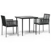 vidaXL 3 Piece Garden Dining Set with Cushions Black Poly Rattan and Steel