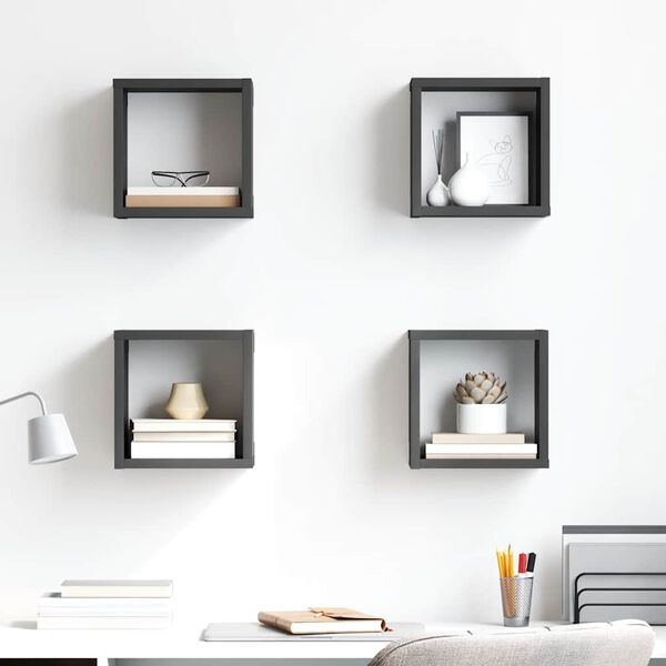 vidaXL Wall Cube Shelves 4 pcs Grey 22x15x22 cm