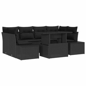 vidaXL Sofa Set with Cushion Height Adjustable 7 pcs Black Poly Rattan