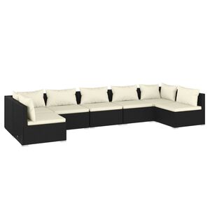 vidaXL 7 Piece Garden Lounge Set with Cushions Poly Rattan Black