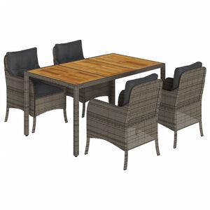 vidaXL 5 Piece Garden Dining Set with Cushions Grey Poly Rattan