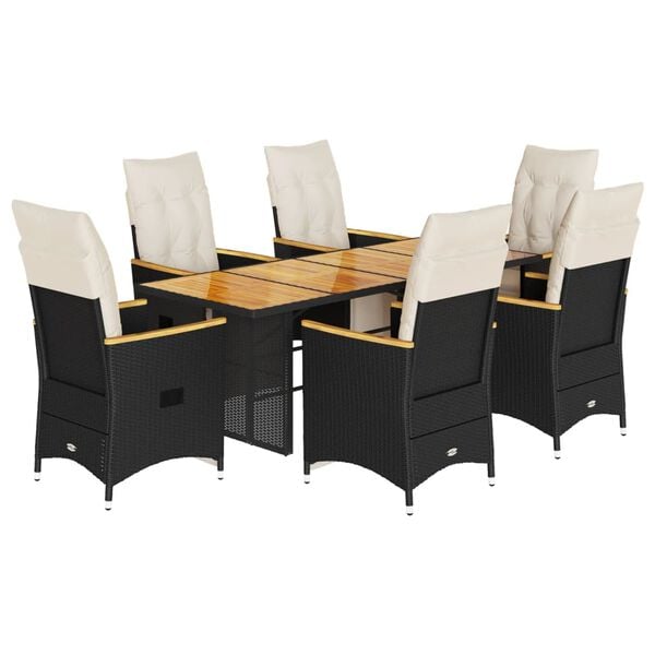 vidaXL 7 Piece Garden Bistro Set with Cushions Black Poly Rattan