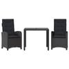 vidaXL 3 Piece Garden Dining Set with Cushions Black Poly Rattan