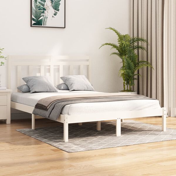 vidaXL Bed Frame without Mattress White 135x190 cm Double Solid Wood