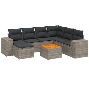 vidaXL 8 Piece Garden Sofa Set with Cushions Grey Poly Rattan