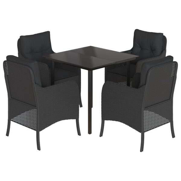 vidaXL 5 Piece Garden Dining Set with Cushions Black Poly Rattan