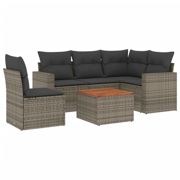 vidaXL 6 Piece Garden Sofa Set with Cushions Grey Poly Rattan