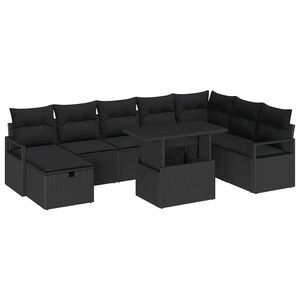 vidaXL Garden Sofa Set with Cushion 9 pcs Black Poly rattan