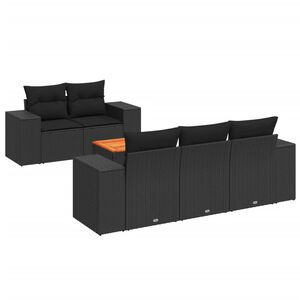 vidaXL 6 Piece Garden Sofa Set with Cushions Black Poly Rattan