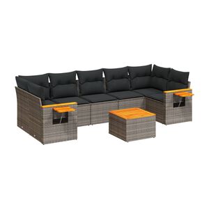 vidaXL 8 Piece Garden Sofa Set with Cushions Grey Poly Rattan