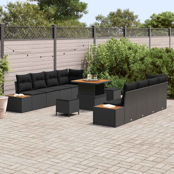 vidaXL Garden Sofa Set 11 pcs Black Poly Rattan