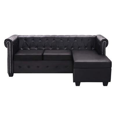 vidaXL L-shaped Chesterfield Sofa Artificial Leather Black