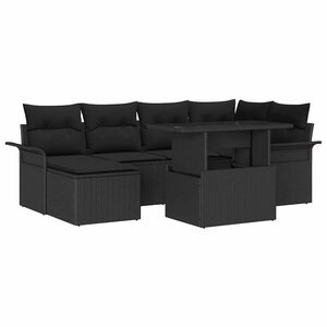 vidaXL Garden Sofa Set with Cushion 7 pcs Black Poly rattan