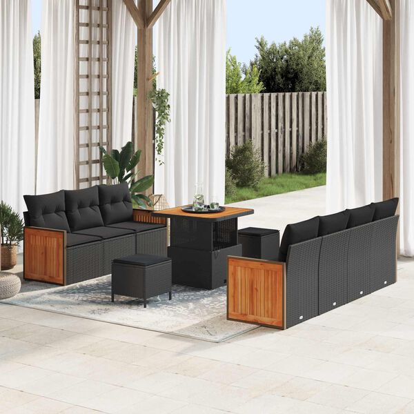 vidaXL Garden Sofa Set with Cushion with Storage Manual 10 pcs Black