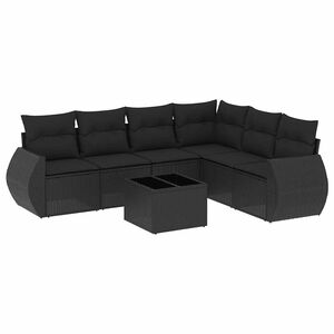 vidaXL 7 Piece Garden Sofa Set with Cushions Black Poly Rattan