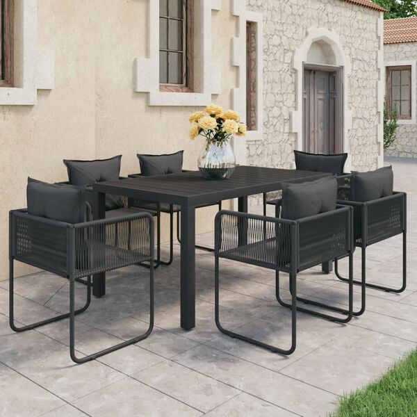vidaXL 7 Piece Garden Dining Set PVC Rattan Black