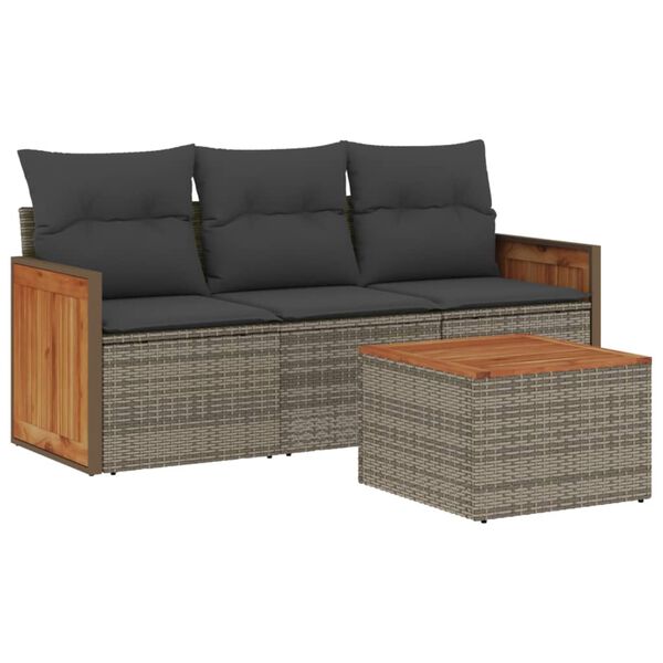 vidaXL 4 Piece Garden Sofa Set with Cushions Grey Poly Rattan
