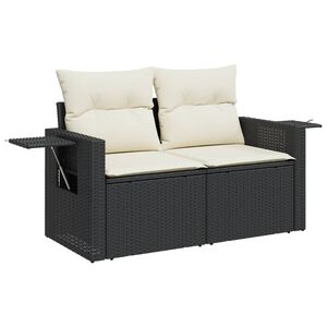 vidaXL Garden Sofa with Cushions 2-Seater Black Poly Rattan