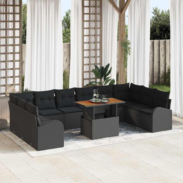 vidaXL Garden Sofa Set with Storage 11 pcs Black Poly rattan