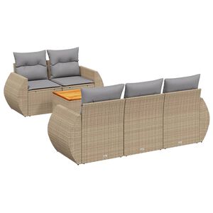 vidaXL 6 Piece Garden Sofa Set with Cushions Beige Poly Rattan