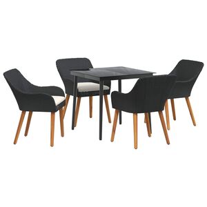 vidaXL Garden Dining Set with Cushion 5 pcs Black Poly Rattan