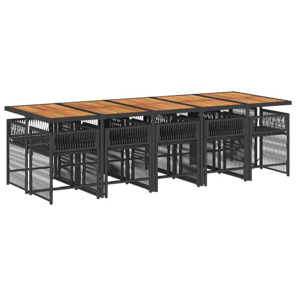 vidaXL 11 Piece Garden Dining Set with Cushions Black Poly Rattan