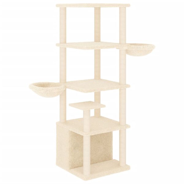 vidaXL Cat Tree with Sisal Scratching Posts Cream 147 cm