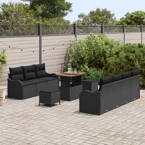 vidaXL Garden Sofa Set with Cushion with Storage 10 pcs Black