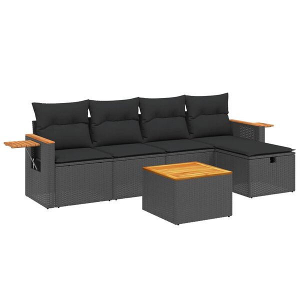 vidaXL 5 Piece Garden Sofa Set with Cushions Black Poly Rattan