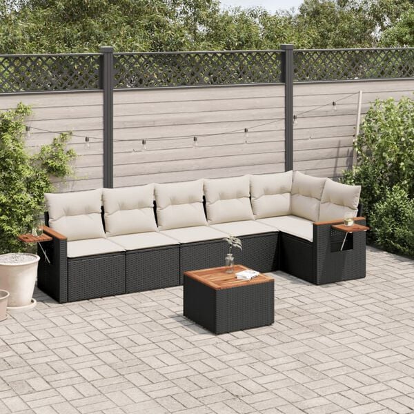 vidaXL 7 Piece Garden Sofa Set with Cushions Black Poly Rattan