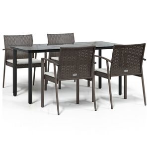 vidaXL 5 Piece Garden Dining Set with Cushions Poly Rattan and Steel