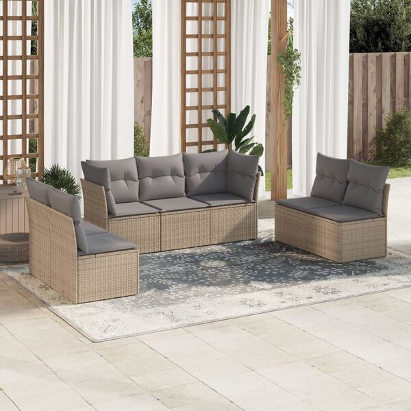 vidaXL 7 Piece Garden Sofa Set with Cushions Beige Poly Rattan