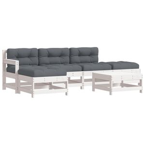 vidaXL 6 Piece Garden Lounge Set with Cushions White Solid Wood