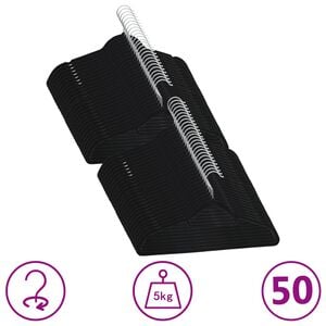 vidaXL Hanger | Set of 50 | Black | ABC plastic, zinc alloy, velvet | Standard