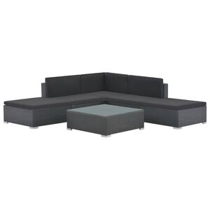 vidaXL 6 Piece Garden Lounge Set with Cushions Poly Rattan Black