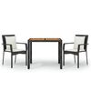 vidaXL 3 Piece Garden Dining Set with Cushions Black Poly Rattan