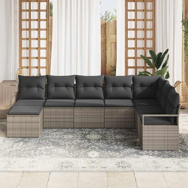vidaXL Sofa Set with Cushion with Storage 8 pcs Grey Poly Rattan