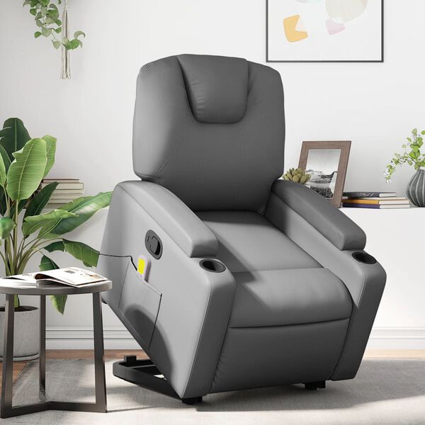 vidaXL Stand up Massage Recliner Chair Grey Faux Leather