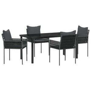 vidaXL Garden Dining Set 5 pcs Black and Grey PE Rattan