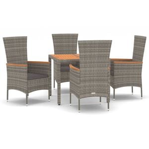 vidaXL 5 Piece Garden Dining Set with Cushions Grey Poly Rattan