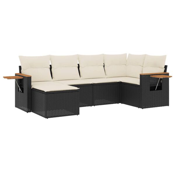 vidaXL 6 Piece Garden Sofa Set with Cushions Black Poly Rattan