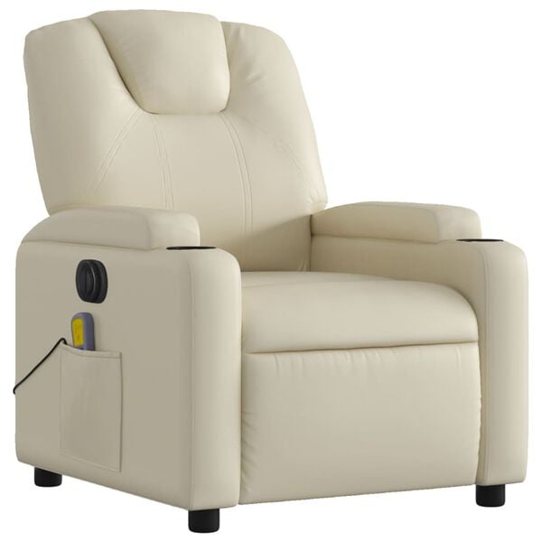 vidaXL Electric Massage Recliner Chair Cream Faux Leather